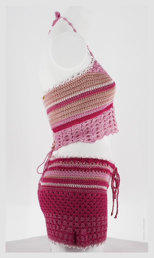 Profil droit Shorty Robinson & Top Eden Crochet framboise